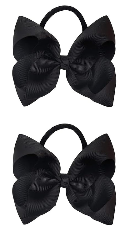 2Pcs 6 Inches Ribbon Baby Girls Headbands Infant Elastic Hairbands Large Cheer Bow Hair Band Accessories for Child Toddlers Girls (Black)