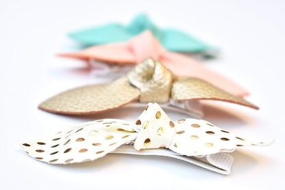 California Tot Non Slip Fully Lined Alligator Faux Leather Bow Hair Clips in Assorted Pack (Sweet Clip Set)