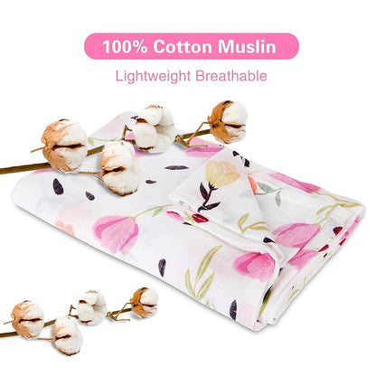 Muslin Baby Car Seat Canopy, Metplus Infant Carseat Cover - Extra Wide Universal Fit, Lightweight Breathable Soft for Babies Girls Shower Gift (Purple Flower)