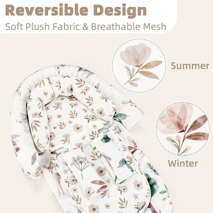 2-in-1 Infant Car Seat Insert, Upgraded Newborn Carseat Insert, Breathable & Soft Baby Car Seat Head Support with 2 Strap Covers for Girls, Perfect for Carseat, Stroller, Swing, White Animals