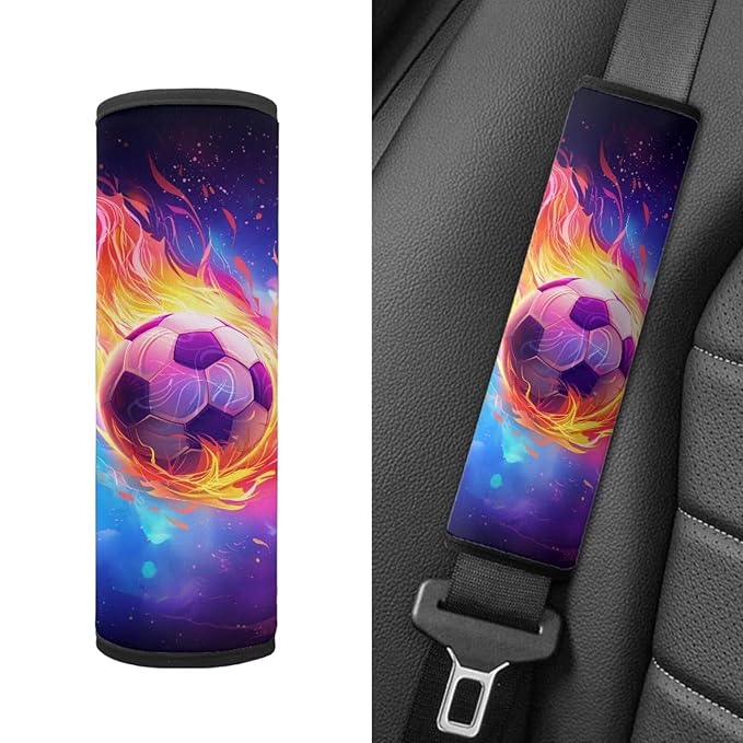 Biyejit Galaxy Fire Soccer Car Seat Belt Covers for Kids, 2 Packs Toddlers Stroller Cartoon Seat Strap Covers, Soft Car Seat Straps Shoulder Pads Seat Belt Protectors for Boys