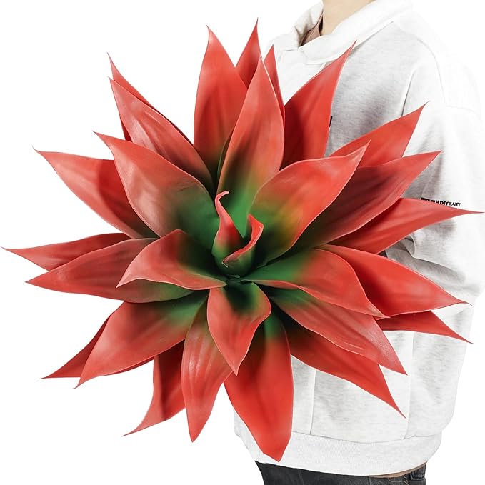 Velener Fall Fake Agave Artificial Plant: Red Fake Succulents Plant for Room Decor and Autumn, Unpotted Faux Agave Plant for Outdoor/Indoor Fall Decor, Red, 28 inches, Set of 1