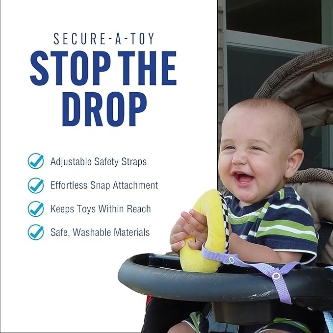 Baby Buddy Secure-A-Toy, Safety Strap Secures Toys, Teether, or Pacifiers to Strollers, Highchairs, Car Seats, Adjustable Length to Keep Toys Sanitary Clean, Registry Must Haves, Pink-Gray, 2 Count
