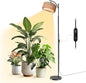 Bstrip 65-72.8 Inches Adjustable Grow Light for Indoor Plants, Boho Rattan & Fabric Shade Standing Grow Lamp, 25W 3000K Full Spectrum LED Plant Light with Auto On/Off Timer