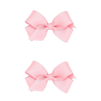 Wee Ones Girls 2 Pack Grosgrain Hair Bows with Plain Wrap Centre on a Wee Stay No Slip Clip, Mini, Light Pink