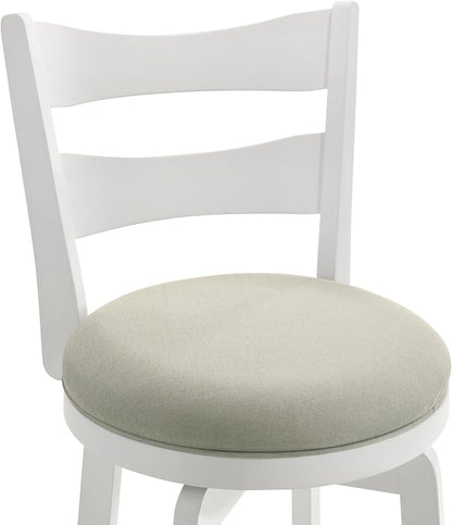 Armen Living Blair 26 in. Matte White Counter Height Rubberwood Swivel Barstool with Fog Fabric Seat