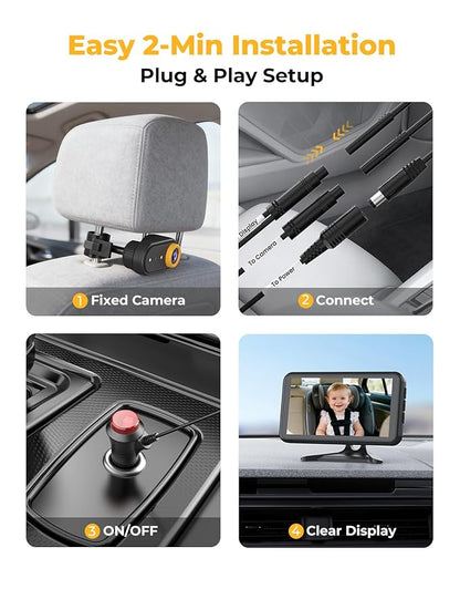 Luckview BM2A Baby Car Camera, Night Vision & 5.2" 1080P Display for Rear-Facing Car Seats, Easy No-Damage Install, Patented Anti-Shake Mount – Ideal for Parents and Pet Owners