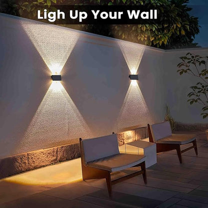 Fence Lights Solar Powered, 2-Pack Solar Fence Lights Up/Down Flexible Buttons, IP67 Waterproof for Outdoor, 100LM Bright, Auto Dusk to Dawn for Wall/Stairs/Yard/Railing/Deck/Pathway (Warm White)