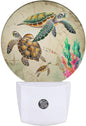 EKOBLA Sea Turtle Nautical Plug-in Night Light, Ocean Map & Coral LED Nightlight with Auto Sensor for Kids, Adults & Coastal Home Decor