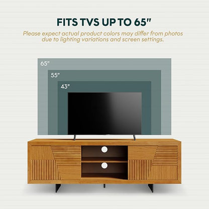 Bme Trapeze TV Stand for Living Room – Wooden Media Console with Storage, Metal Legs, Large Teak Brown TV Stand for Stylish Home Entertainment Setup