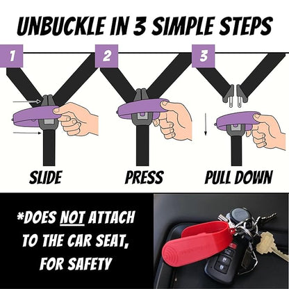UnbuckleMe Car Seat Buckle Release Tool (As Seen on Shark Tank) - Easy Opener Aid for Arthritis, Long Nails, Older Kids - Button Pusher for Infant, Toddler Car Seats (2 Pack, Pink & Purple)