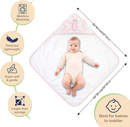 Mother's Choice Baby Towels 100% Organic Cotton Hooded Design, Large Size Baby Bath Towels, Ultra-Soft & Absorbent for Newborns, Infants, Toddlers, Boys & Girls with Animal Hood (Butterfly)