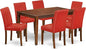 East West Furniture CAAB7-MAH-72 7 Piece Kitchen Table & Chairs Set Consist of a Rectangle Dining Room Table and 6 Firebrick Red Faux Leather Upholstered Chairs, 36x60 Inch, Mahogany