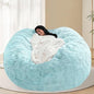 BCU Oversized Bean Bag Cover Comfy Beanbag Chair for Adults Without Filler Faux Fur Floor Chair Lazy Sofa Cover Comfy for Living Room Chairs, Lake Blue, 5FT