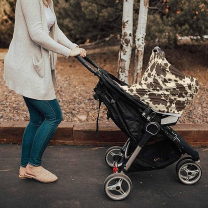 Baby Nursing Covers for Breastfeeding, Baby Car Seat Canopy Covers Scarf for Boys Girls, Brown Cowhide Canopy, Stretchy Soft Breathable Poncho Infant Stroller Cover, Cow Skin Print