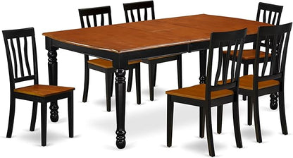 East West Furniture DOAN7-BCH-W 7 Piece Modern Dining Table Set Consist of a Rectangle Wooden Table with Butterfly Leaf and 6 Dining Chairs, 42x78 Inch, Black & Cherry