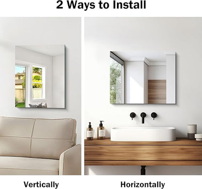 Frameless Mirror, 16x20 Inch Bathroom Mirrors for Wall, Rectangle Bathroom Vanity Mirrors with Polished Edge, Hangs Horizontally or Vertically for Bathroom, Bedroom and Living Room