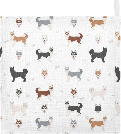 vvfelixl Baby Cotton Washcloths Siberian Husky Dog Infants Bath Towel for Unisex Puppy Face Towels for Newborn, Natural Baby Wipes Delicate Skin, 11.8 X 11.8 inch, one sizex3