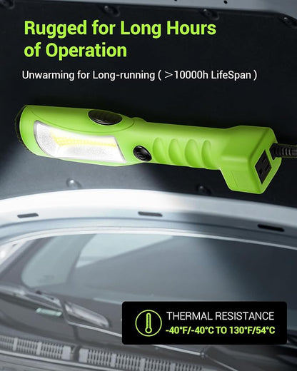 EDISHINE 2000LM LED Work Light, 15ft Underhood Work Light, Dimmable COB LED Trouble Light with Cord 16 Gauge SJTW, Strong Magnet, Swivel Hook for Mechanic, Garage, Workshop, Car Repair, ETL Listed