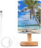 Table Lamp Tropical Beach White Sand Coconut Palm Tree Clear Blue Sky Ocean Nightstand Lamp with Wood Base Fabric Lamp Shade Bedside Desk Lamp for Living Room Bedroom Kids Room Office