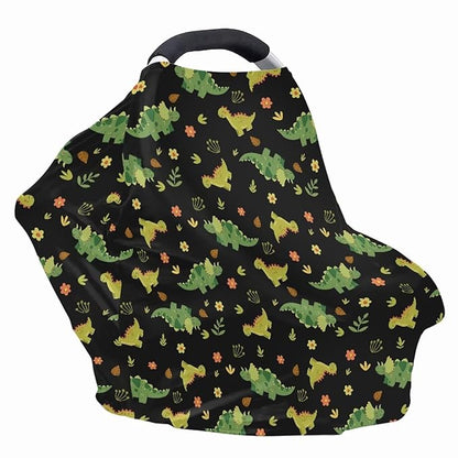 Biyejit Green Dinosaur Baby Multi-Use Cover - Nursing Cover, Baby Car Seat Covers, Shopping Cart, High Chair, and Breastfeeding Cover - Ultra-Soft, Stretchy, Floral Scarf for Baby and Mom