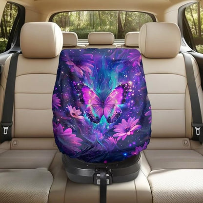 XYZCANDO Butterfly Print Carseat Cover for Baby Girl Purple Baby Car Seat Sun Shade Cover Easy to Install Car Seat Sun Protection for Toddler Univiersal Car Seat Covers for Babies Gift for Friends