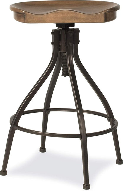 Hillsdale Worland Backless Metal Adjustable Height Stool with Wood Saddle Seat, Set of 2, Brown