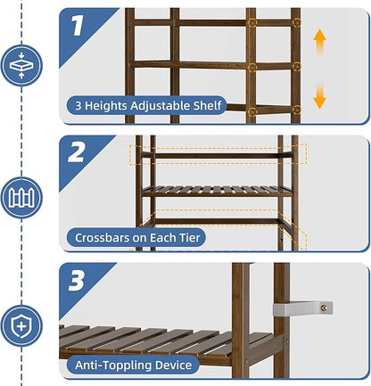 HITNET Bookcase, Bamboo Bookshelf, 6-Tier Adjustable Tall Open Book Shelf, Free Standing Storage Shelves Organizer, Flower Plant Display Stand, Walnut