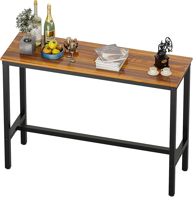 Teraves Bar Table, Bar Height Pub Table, Counter Height Table with Sturdy Metal Frame, Rectangular High Top Table for Kitchen & Dining, Living Room (39.37", Teak)