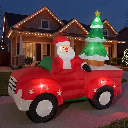 8 FT Christmas Inflatables Santa Claus in Sleigh with Two Reindeer Outdoor Decorations Blow Up Yard Santa Claus with Built-in LEDs (Santa Claus Outdoor Decorations)