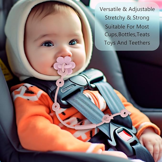 Toy Straps for Baby, Silicone Pacifier Clips, Silicone Adjustable Stretchable Pacifier Teether Straps for Strollers, High Chair, Cribs, Hanging Baskets, Car Seat, Shopping Trolley, BPA Free, 2 Pack
