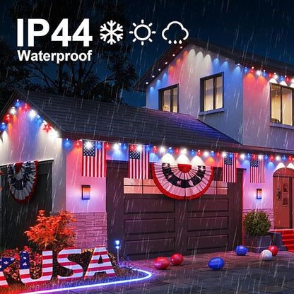 LAMPHOME Red White Blue Star String Lights, 33ft 100 LED Clear Wire Fairy Lights with 16 Modes, Plug-in Decor for 4th of July Patriotic Christmas Tree Bedroom Garden Wedding Birthday Party