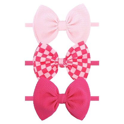 YanJie 3PCS 4.5’’ Checkered Bows for Baby Girls Headbands Hot Pink Headband Pink Hair Accessories for Girls Newborn Girl Clothes Baby Girl Outfits