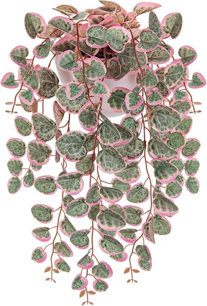Briful Faux Hanging Plants 17'' Artificial String of Heart Vines with Semicircle Wall Mount Planter Fake Draping Plants for Home Office Room Shelf Wall Hanging Decor