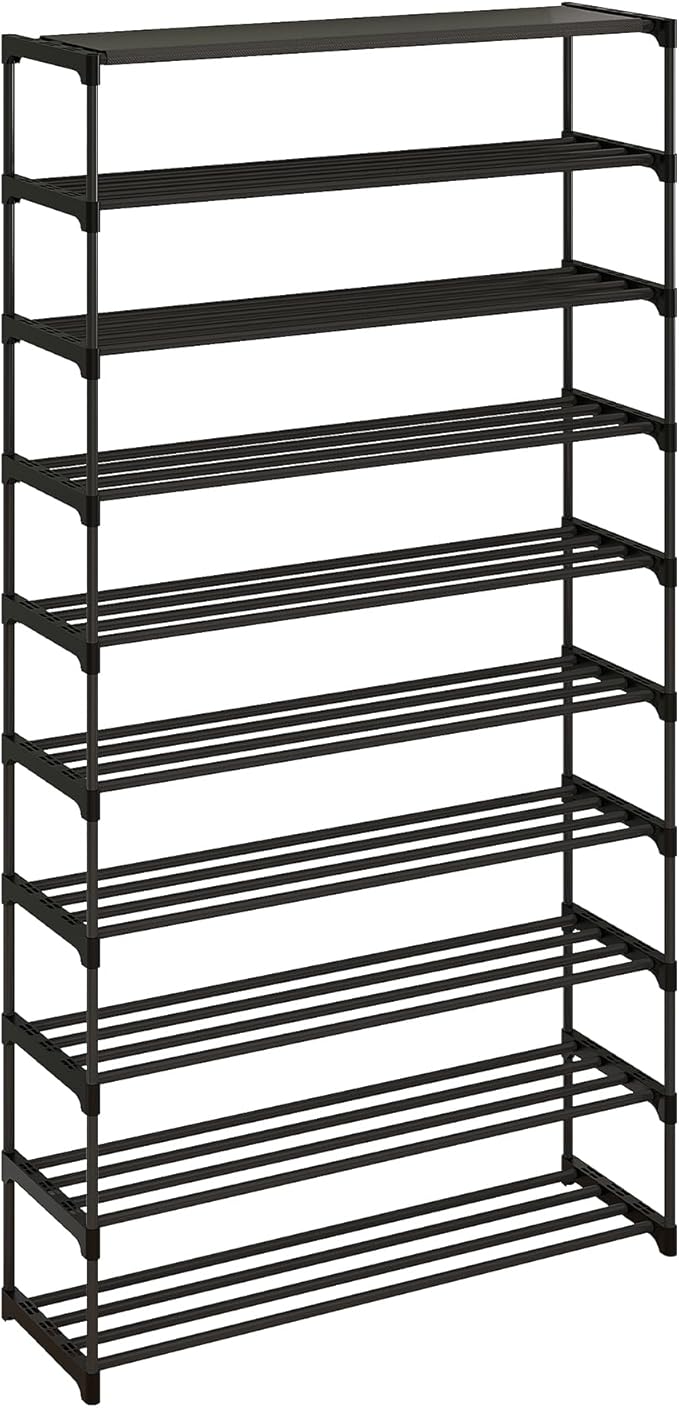 Calmootey 10-Tier Shoe Rack, Tall Large Capacity 50 Pairs Shoes Storage Organizer, Stackable Wide Shoe Shelf for Entryway, Hallway, Black