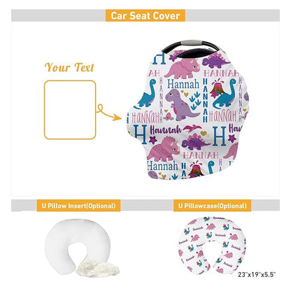 Custom Car Seat Covers for Babies - Purple Dinosaur Print Breathable Baby Car Seat Cover for Girls Boys, Kick-Proof Newborn Carrier Canopy Stretchy Stroller Cover for 4 Seasons(27"x29")