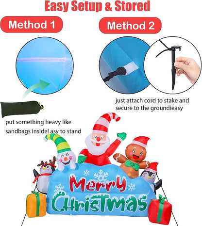 VCUTEKA Christmas Inflatables Outdoor Decorations, 8.6FT Blow Up Santa Claus, Penguins, Snowman, Gingerbread Man, Animated Christmas Inflatable Yard Decoration with LED Lights for Holiday Lawn Garden