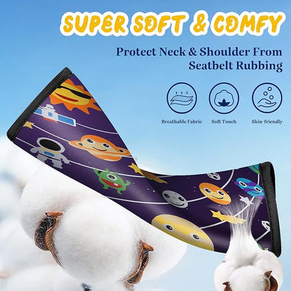 Akkya 2 Pack Seat Belt Cover Pad, Seatbelt Cushion Car Seat Strap Pads for Kids Cute Funny Carseat Stroller Shoulder Strap Protector Accessories
