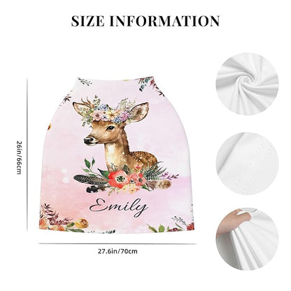 Personalized Deer Baby Car Seat Cover with Name,Multi-Use Canopy for Nursing, Strollers,Shopping Carts,Customized Breastfeeding Cover, Full Privacy,Infant Stroller Cover