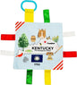 Baby Jack & Co 8x8” Learning Lovey Kentucky State Tag Stroller Toy for Babies - Crinkle Toys for Developing Five Senses - Learn USA State Facts - Travel with Baby Jack - BPA Free w/Stroller Clip