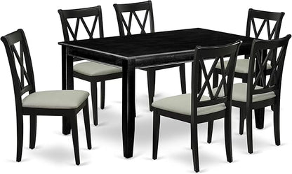 East West Furniture DUCL7-BLK-C 7 Piece Dining Room Furniture Set Consist of a Rectangle Dining Table and 6 Linen Fabric Upholstered Chairs, 36x60 Inch, Black