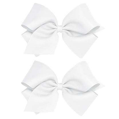 Wee Ones Girls 2 Pack Grosgrain Hair Bows with Plain Wrap Centre on a Wee Stay No Slip Clip, King, White