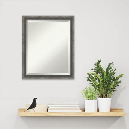 Amanti Art Grey Wall Mirror 22x18 Burnished Concrete Narrow Rectangle Bathroom Mirror for Wall Decor Living Room, Small Modern Contemporary Wood Frame, Hangs Horizonally and Vertically, Bathroom Decor