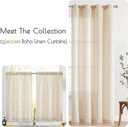 jinchan Boho Kitchen Curtains Linen Tier Curtains 24 Inches Bohemian Cafe Small Drapes Striped Mudcloth Farmhouse for Bathroom RV Camper Light Filtering Rod Pocket 2 Panels Taupe on Beige