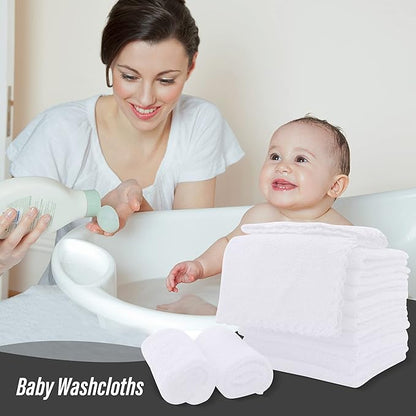 Sunny zzzZZ Ultra Soft 24 Pack Baby Washcloths - 10x10 Inches - Coral Fleece Extra Absorbent Wash Clothes for Babies, Infants and Toddlers - Sensitive Skin and Newborn - Ideal Baby - White