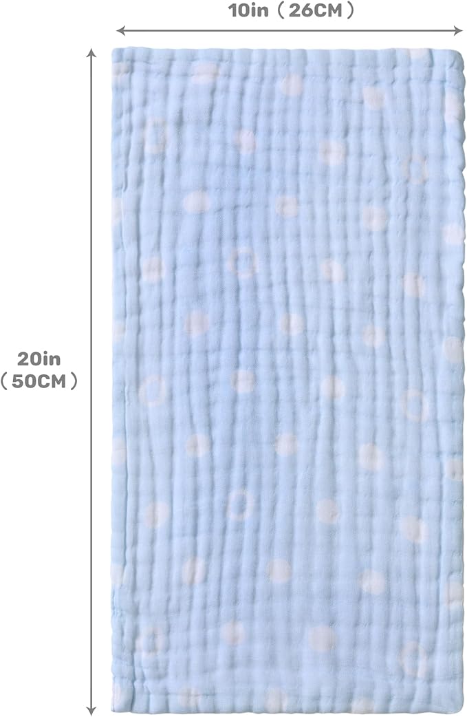 Viviland Baby Muslin Burp Cloths, Super Absorbent Washcloths for Baby Girl and Boy, 10 x 20 inches 6-Layer Baby Bath Towels, Blue Rainbow & Stars 4 Pack