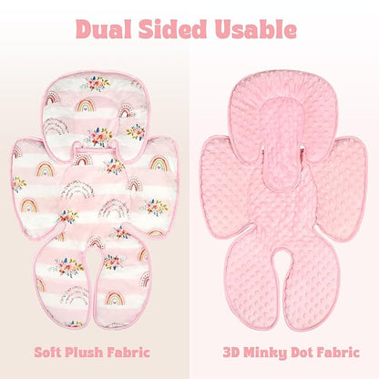 Pea Pod Infant Car Seat Insert 2-in-1 Baby Car Seat Head & Body Support for Newborn Preemie Carseat Stroller Cushion Pad Headrest with Soft Minky Dot Fabric Backing, Rainbow & Floral