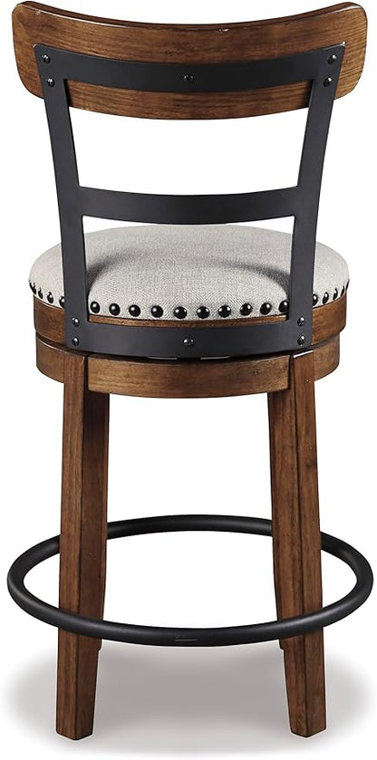 Signature Design by Ashley Valebeck Rustic Farmhouse 24.5” Counter Height Swivel Bar Stool, Brown