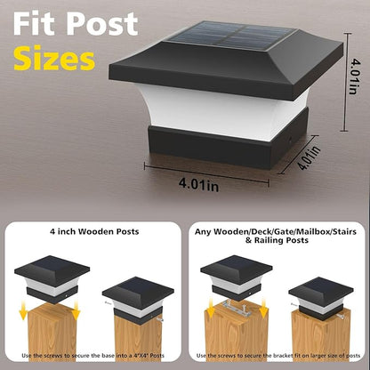 T-SUN Solar Post Lights, Waterproof Outdoor Solar Post Cap Lights for 4 X 4 Wooden Posts, 6000K White LED Lighting, Deck, Patio Garden Decor or Fence(1 Pack)
