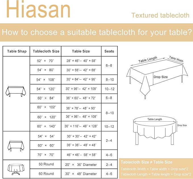 Hiasan 60 X 60 Inch Square Textured Tablecloth - Waterproof Spillproof Antiwrinkle Jacquard Table Cloth for Kitchen and Dining Dinner, Outdoor Picnic, Holiday and Parties, Ivory